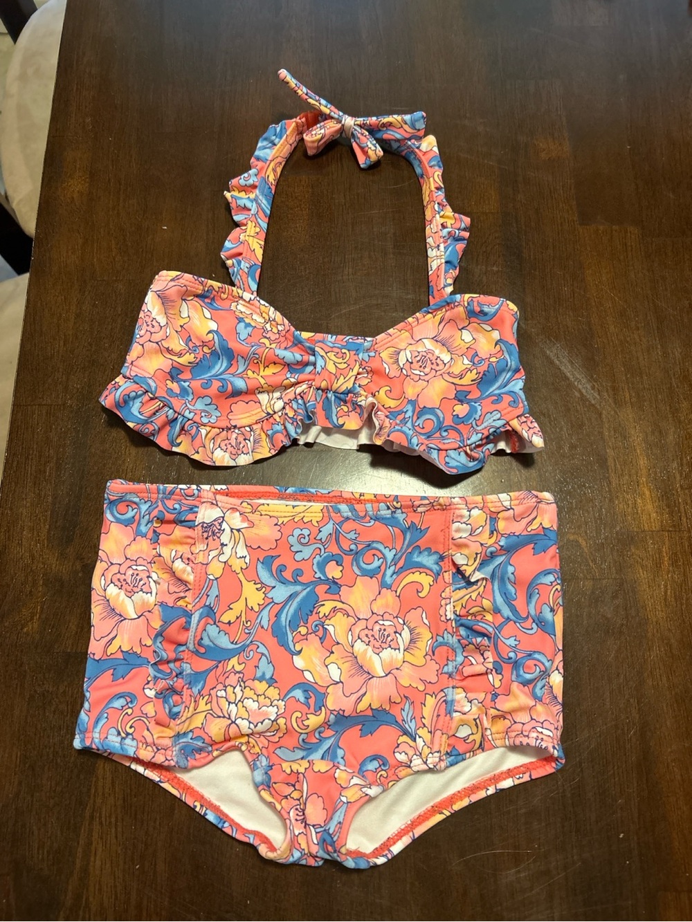 Janie and Jack Girls Size 5 Two Piece Swimsuit Floral Ruffle Boyshort Swim Set